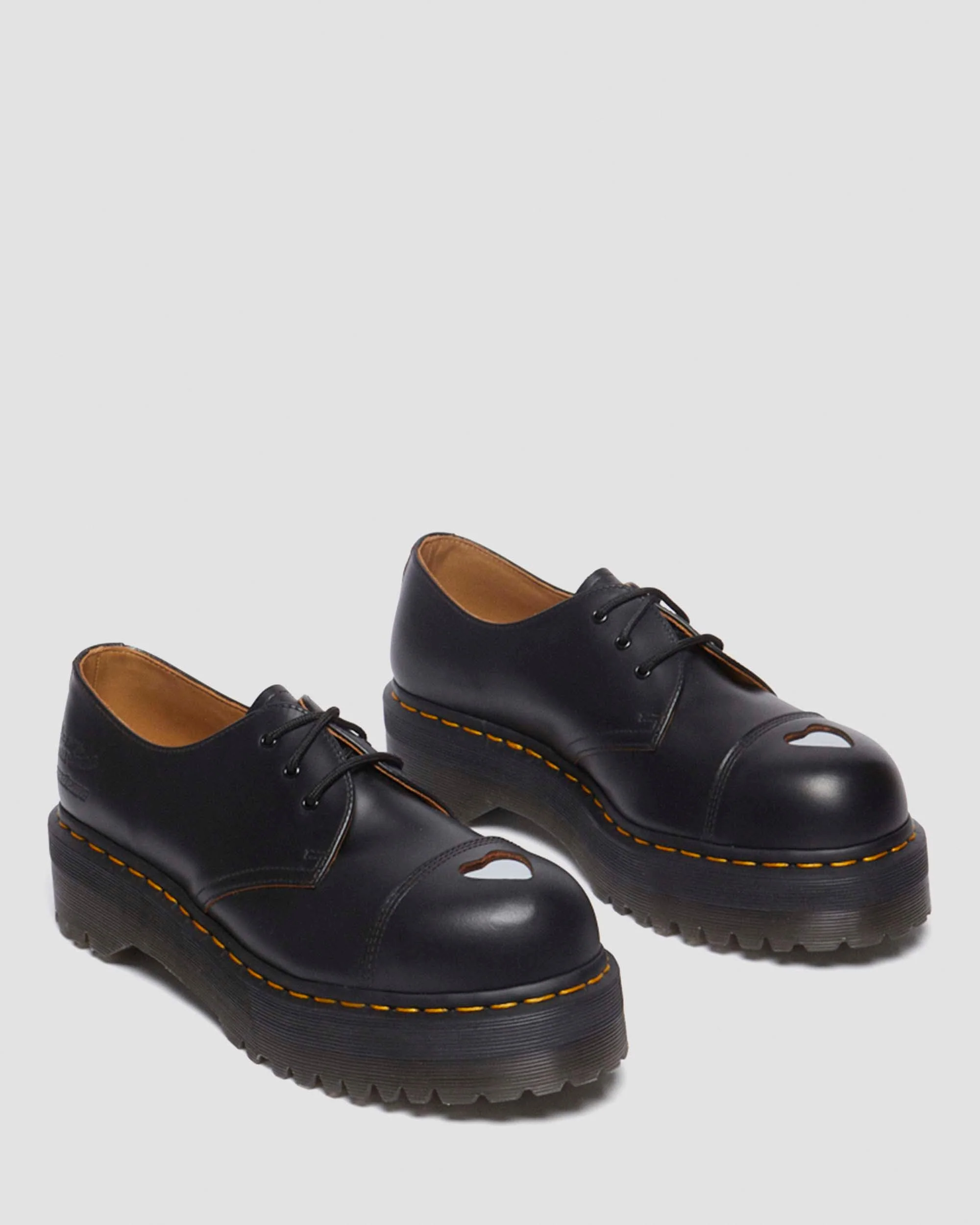 1461 Quad Mademe Black Vintage Smooth Leather Oxford Platform Shoes - Image 3